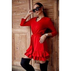 FASARDI Jednoduché šaty s volánky a páskem červené XL