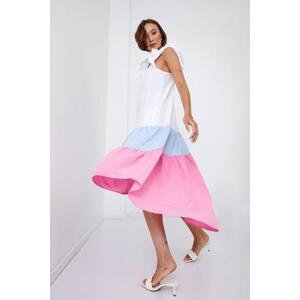 FASARDI Letní šaty na ramínka s delšími zády, modro-růžové L, Vícebarevný