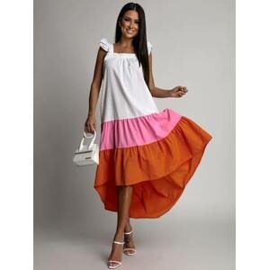 FASARDI Letní šaty na ramínka s delšími zády, růžové a oranžové M, Vícebarevný