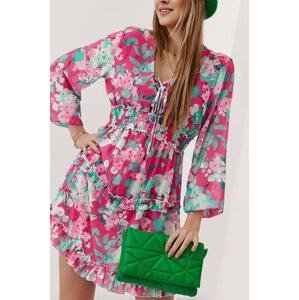 FASARDI Vzdušné šifonové šaty s květinami v růžové a zelené UNIW, Květinový, UNIV