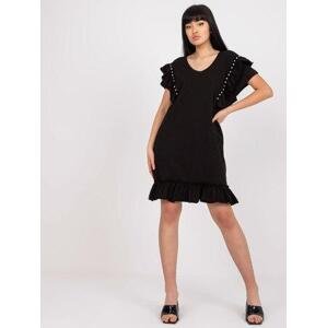 Fashionhunters Černé bavlněné ležérní šaty s volánkem Velikost: ONE SIZE, JEDNA, VELIKOST