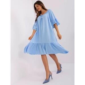 Fashionhunters Světle modré volánové šaty volného střihu.Velikost: JEDNA VELIKOST