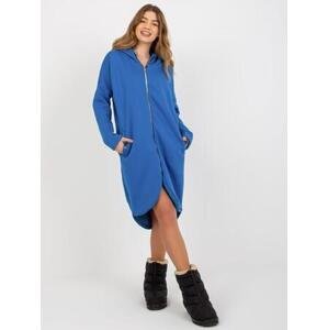 Fashionhunters Tmavě modrá dlouhá základní mikina s kapucí Tina RUE PARIS Velikost: L / XL