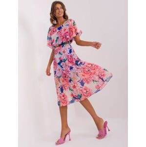 Fashionhunters Tmavě modré a růžové květované plisované šaty Velikost: ONE SIZE, JEDNA, VELIKOST