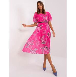Fashionhunters Tmavě růžové šaty s květinami v romantickém stylu.Velikost: JEDNA VELIKOST