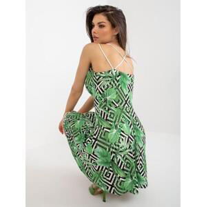 Fashionhunters Bílé a zelené rozevláté šaty s potiskem Velikost: S/M