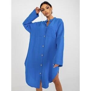 Fashionhunters Modré košilové šaty s kapsami OCH BELLA Velikost: L/XL