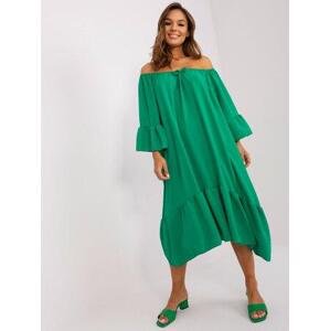 Fashionhunters Zelené oversize midi šaty s volánkem Velikost: ONE SIZE, JEDNA, VELIKOST