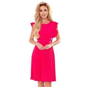 Numoco Plisované šaty s páskem LAYLA - malinově růžové Velikost: L, Růžová