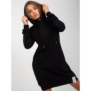 Fashionhunters Černé mikinové basic šaty s kapucí.Velikost: ONE SIZE, JEDNA, VELIKOST