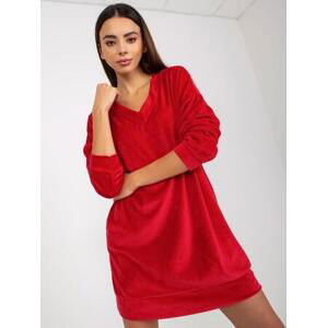 Fashionhunters Červené velurové šaty s dlouhým rukávem.Velikost: S/M