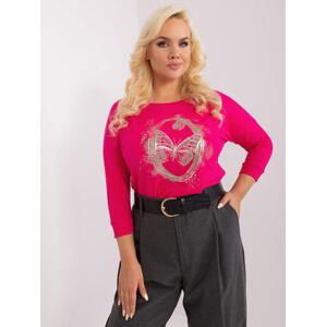 Fashionhunters Fuchsiová plus size dámská halenka s potiskem.Velikost: ONE SIZE, JEDNA, VELIKOST