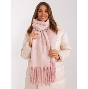 Fashionhunters Světle růžový a bílý vzorovaný šátek s třásněmi.Velikost: JEDNA VELIKOST