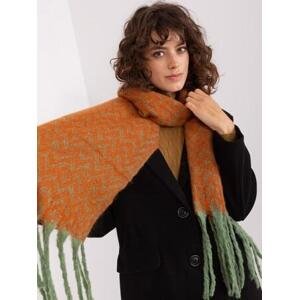 Fashionhunters Zelený a oranžový dámský šátek s třásněmi.Velikost: JEDNA VELIKOST