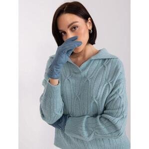Fashionhunters Špinavé modré rukavice s vložkami z ekokůže Velikost: S/M