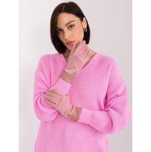 Fashionhunters Světle růžové elegantní dámské rukavice Velikost: L/XL
