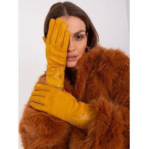 Fashionhunters Tmavě žluté elegantní dámské rukavice Velikost: S/M