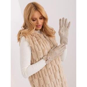 Fashionhunters Béžové dámské rukavice s bambulí.Velikost: S/M