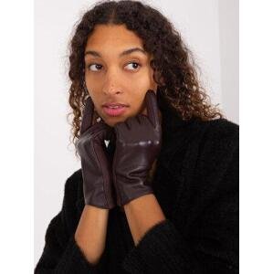Fashionhunters Tmavě hnědé rukavice s eko kůží Velikost: L/XL
