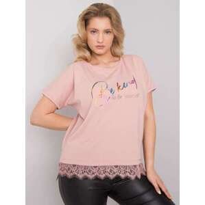 Fashionhunters Prachově růžová plus size bavlněná halenka s krajkou ONE SIZE, JEDNA, VELIKOST