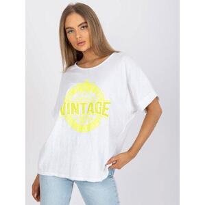 Fashionhunters Bílé a žluté dámské tričko s aplikací a potiskem. velikost: ONE SIZE, JEDNA, VELIKOST