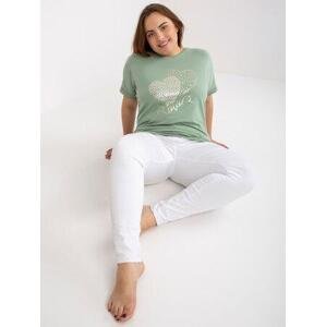 Fashionhunters Dámské tričko z pistáciové bavlny s plus size potiskem Velikost: JEDNA VELIKOST