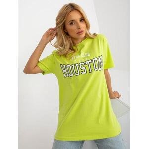 Fashionhunters Limetkové dámské volné tričko s nápisem Size: ONE SIZE, JEDNA, VELIKOST