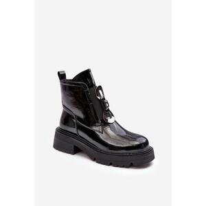 Kesi Patentované dámské kotníkové boty s ozdobou, černá S.Barski Velikost: 37