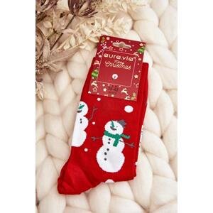 Kesi Pánské vánoční bavlněné ponožky se sněhuláky červené 43-46, Červená