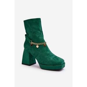 Kesi Dámské kotníkové boty na vysokém podpatku s řetízkem, zelené Tiselo 37, Odstíny