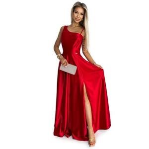 Numoco Dlouhé elegantní saténové šaty na jedno rameno - červené Velikost: S, Červená