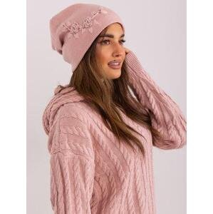 Fashionhunters Zaprášená růžová pletená čepice s kašmírem Velikost: JEDNA VELIKOST