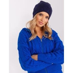 Fashionhunters Námořnická modrá dámská zimní čepice s kamínky.Velikost: ONE SIZE, JEDNA, VELIKOST