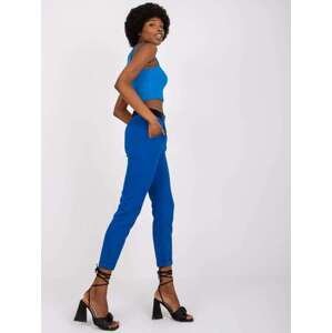 Fashionhunters Dámské tmavě modré látkové kalhoty Seville Velikost: 2XL, XXL