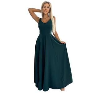 Numoco Dlouhé elegantní šaty s výstřihem CINDY - zelené Velikost: S, Zelená