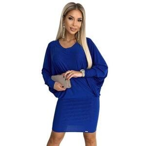 Numoco Netopýří šaty s výstřihem - chrpově modré se třpytkami Velikost: L / XL, Modrá