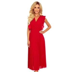 Numoco Plisované šaty s volánky a výstřihem EMILY - červené Velikost: XL, Červená