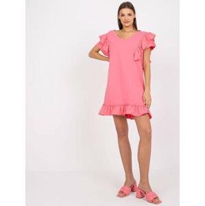 Fashionhunters Růžové letní šaty s volánem a aplikací. velikost: ONE SIZE, JEDNA, VELIKOST
