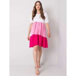 Fashionhunters RUE PARIS Bílé a růžové bavlněné šaty XL