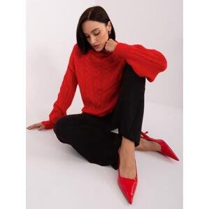 Fashionhunters Červený volný dámský svetr s kabelkami.Velikost: ONE SIZE, JEDNA, VELIKOST