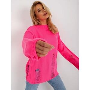 Fashionhunters Fluo růžový dámský oversized svetr s vlnou Velikost: ONE VELIKOST, JEDNA