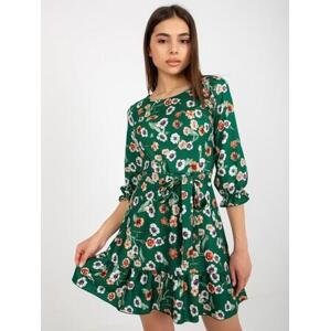 Fashionhunters Zelené květované šaty s volánem Velikost: 42