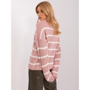 Fashionhunters Růžovo-bílý pruhovaný oversize svetr s vlnou.Velikost: JEDNA VELIKOST