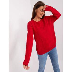 Fashionhunters Červený klasický svetr se vzory.Velikost: ONE SIZE, JEDNA, VELIKOST