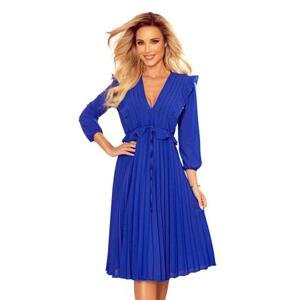 Numoco Šifónové šaty s řasením POLLY - modré Velikost: XL, Modrá
