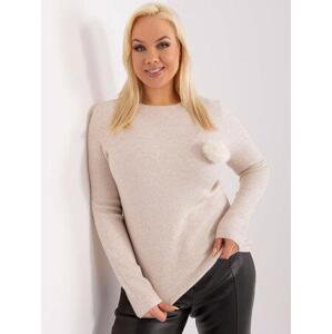 Fashionhunters Světle béžový dámský pletený svetr velikosti plus Velikost: XL/XXL