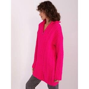 Fashionhunters Fluo růžový dámský svetr s kabely.Velikost: JEDNA VELIKOST