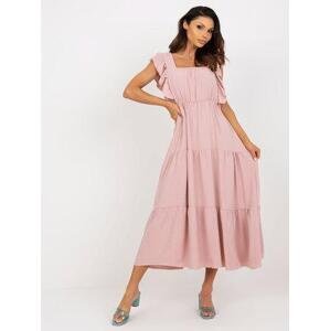 Fashionhunters Světle růžové rozevláté šaty s volánkem Velikost: JEDNA VELIKOST