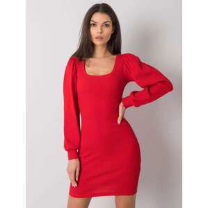 Fashionhunters RUE PARIS Červené šaty s dlouhým rukávem L
