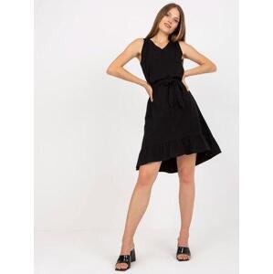 Fashionhunters Černé bavlněné basic šaty s volánem RUE PARIS Velikost: S.